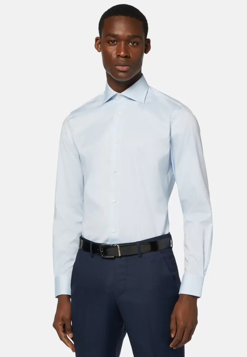Chemises Habillées Homme Chemise Bleue Pin Point En Coton Slim Fit Boggi Milano - 1