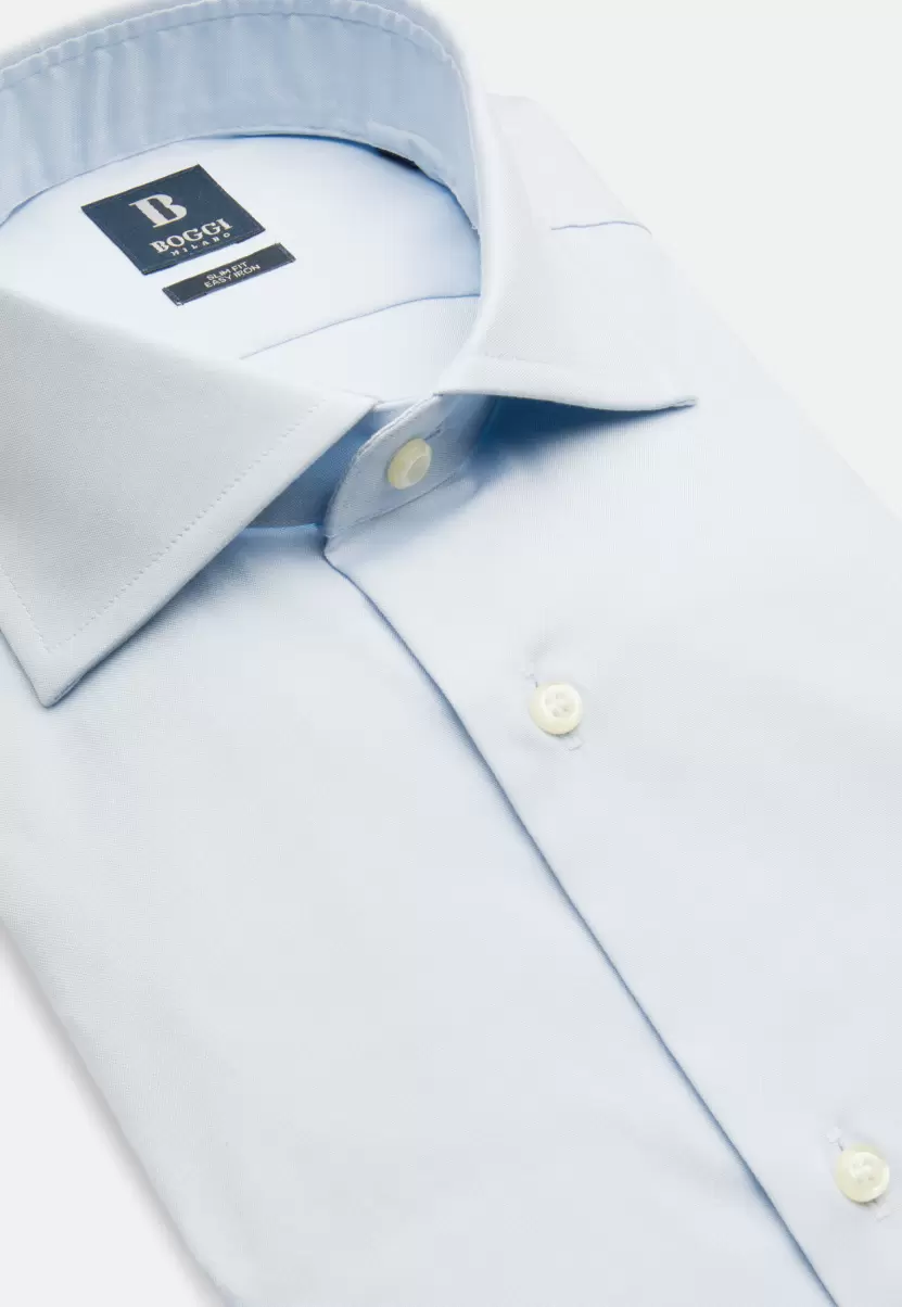 Chemises Habillées Homme Chemise Bleue Pin Point En Coton Slim Fit Boggi Milano - 4