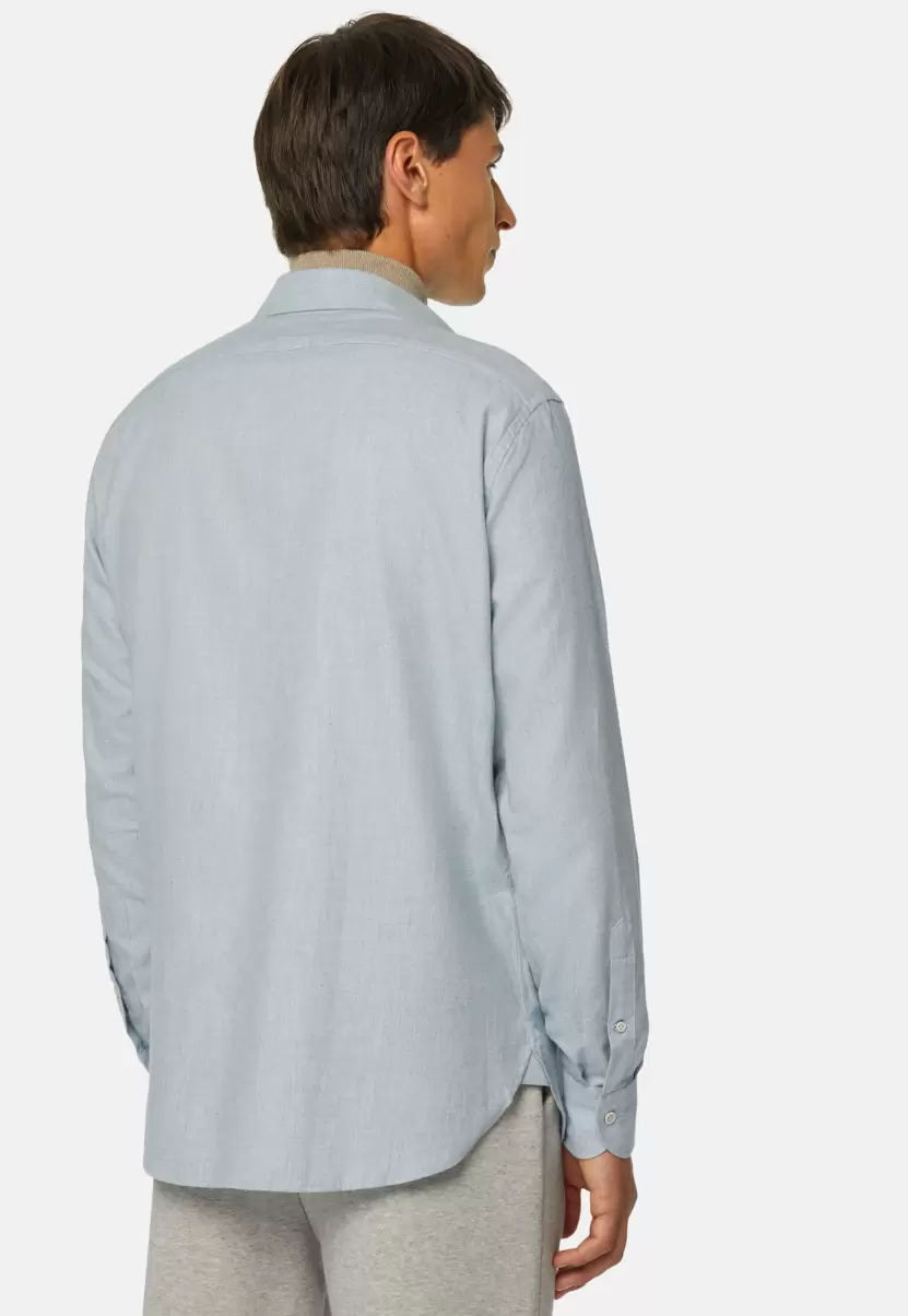 Homme Boggi Milano Chemise Bleue En Coton Et Tencel Regular Fit Chemises Décontractée - 2